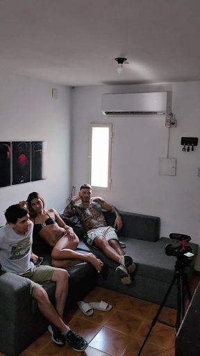 Fucking My Best Friend's Wife on the Couch While He Watches TV