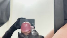 Foresking Uncut cock cumming on a mirror with close up view