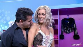 two fit blonde girls with big natural saggy tits in lingerie get rough ffm threesome fuck by older guy with fat cock