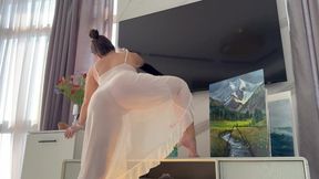 Pantyless Housemaid Teases With Her Big Juicy Ass When Cleaning In Transparent Dress