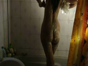 Curvy and hot amateur Indian babe washes in front of camera