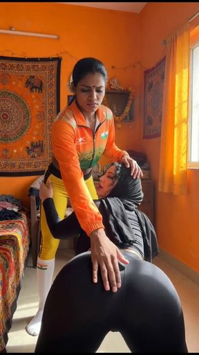 Indian woman giving back massage
