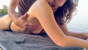 Public Beach Massage - Hot Guy Oils up and Touches My Tits
