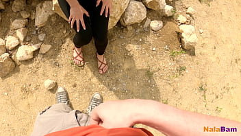 Petite Latina student bends over in gravel pit for outdoor sex