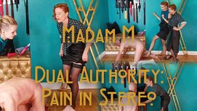 Dual Authority: Pain in Stereo, double Domme harsh ballbusting & chastity humiliation punishment 4K