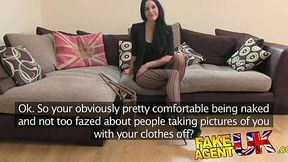 Liverpool girl in stockings spreads wide for casting couch