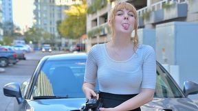 Cute big tits teen Alyssa showing off in public view