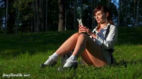 ”Sexy & lovely Jenny passes through town to show off her perky tits”