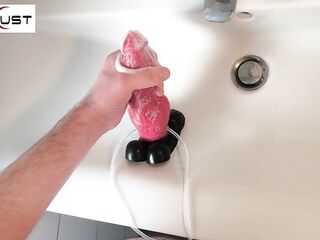 Bukkake orgasm fuels giant knotful load