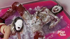 Shaving Foam in the Face and Pussy! With Jerking Off!