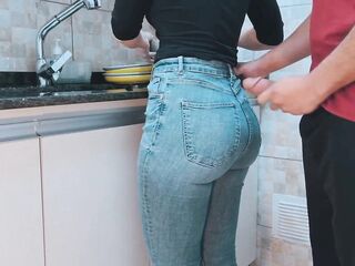 Cumming On my Maid's Butt with Gym Clothing during the time that she was Washing Dishes (FREE USE/COMPILATION))