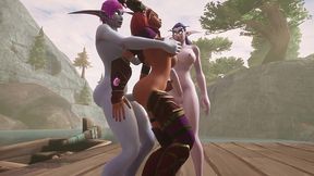 two futanari elves team fuck a redhead elf - warcraft hentai parody