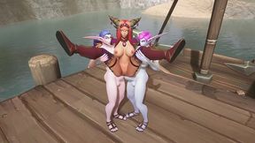 two futanari elves team fuck a redhead elf - warcraft hentai parody