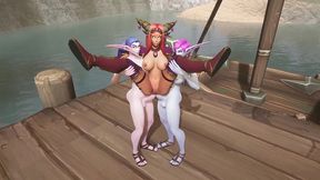 two futanari elves team fuck a redhead elf - warcraft hentai parody