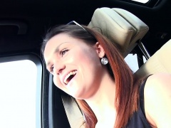 Teen hitchhiker pops her tits out in stranger car