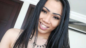 Huge cock Asian ladyboy big smile P-O-V blowjob & raw ass pumping penetration