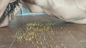 Masochistic Slave Having an Orgasm While Lying on Thumbtacks