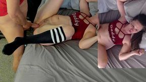 step daughter eve surprises her step dad w/ 2 webcams setup to make movie with her sexy nakedness fucking/licking different vantage points