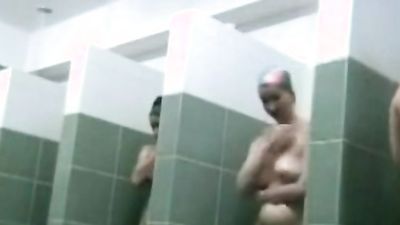 Many moms filmed in a public shower room