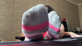 Socks off and tease with soles!