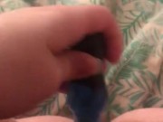 FTM fucks himself deep with blue dildo while his t cock bounces