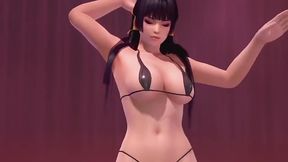 Sexy asian babe Nyotengu from Dead or Alive dances on the pole and fucks everyone