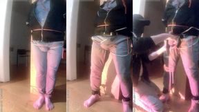 pee desperation: tied up by his flatmate, this guy tries to resist while his cock and balls are played with. he gets a boner and finally wets himself