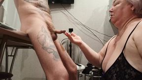 Mother-in-law gets a mouthful of my hot cum after blowjob