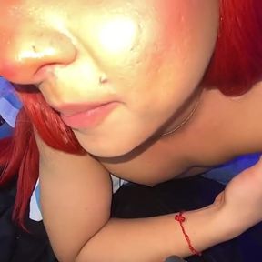 Aline About to Suck His Own Cock