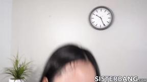 ”Petite & big boobed Asian Luna Mills jumps like crazy on her stepbros thick prick”