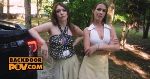 Two horny chicks with beautiful slender bodies take turns to ride my big cock
