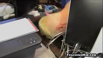 Cute blond twink gets an ass pounding in the office