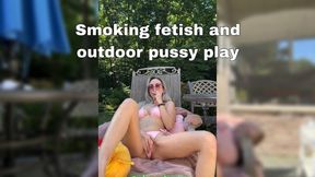 Smoking fetish and pussy play orgasm outside