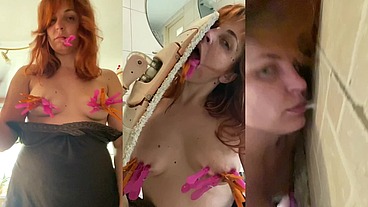 Clothespins, spit, licking toilet and floor masturbation