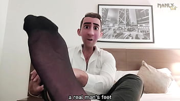 STEP GAY DAD - BLACK SHEER SOCKS WHITE COCK! - COME WORSHIP MY FEET WATCH ME EDGE MY HARD WHITE COCK AND LET&#039_S CUM TOGETHER