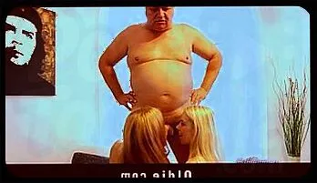 Blonde Teens Rimming and Pleasuring Fat Older Man