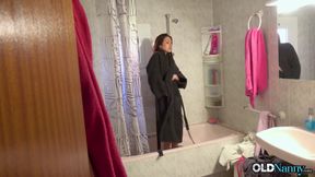 One teen and one mature lesbian are enjoying scissoring and strapon