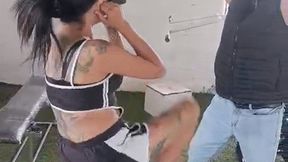 AdaLoveKick Powerful Front Kicks While I Hold Weights – Gym Training POV