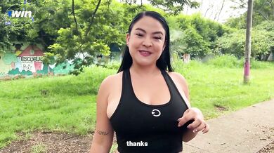 Fan finds busty Daniela Gomez and invites her to fulfill her fantasies outdoors in a public park.