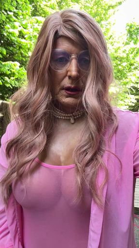 Sexy Crossdresser Kellycd2022 in Pink Bodysuit Stockings and Heels