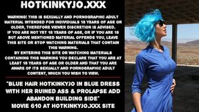 Blue-haired whore in blue dress experiences rough fistings at abandoned building site