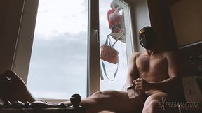 Window wanking in the front of staff