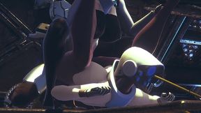 din djarin having fun with 2 haydee robots - starwars the mandalorian - haydee crossover parody