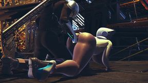 din djarin having fun with 2 haydee robots - starwars the mandalorian - haydee crossover parody