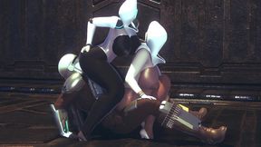 din djarin having fun with 2 haydee robots - starwars the mandalorian - haydee crossover parody