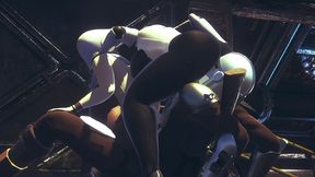 din djarin having fun with 2 haydee robots - starwars the mandalorian - haydee crossover parody