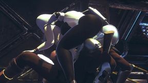 din djarin having fun with 2 haydee robots - starwars the mandalorian - haydee crossover parody