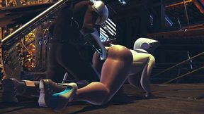 din djarin having fun with 2 haydee robots - starwars the mandalorian - haydee crossover parody