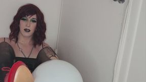 Little goth cutie in heels pops balloons