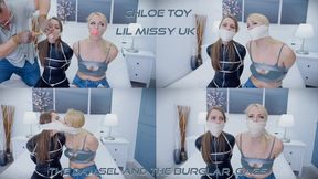 Chloe & Missy - Interrogation Tapes: Double Gagged & Bound Burglars Unmasked! H264 MP4 HD ( double bondage, clear tape gag, microfoam gag, OTM gag, interrogation struggle, squirming captives, truth revealed, bound and gagged, confession, helpless burglar,